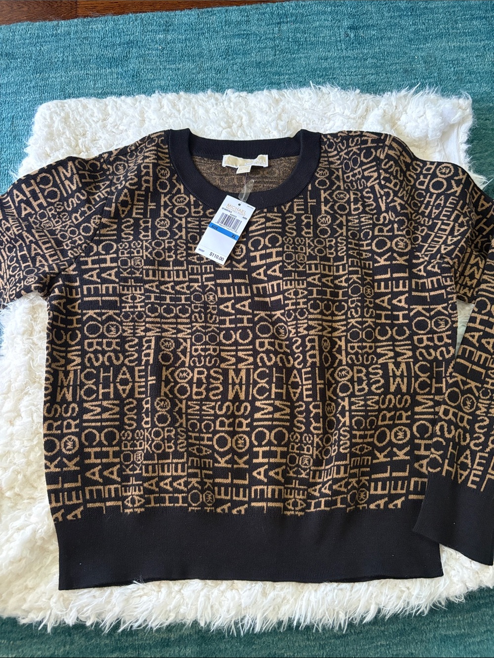Michael Kors Black & Camel All-Over Logo Crewneck Sweater